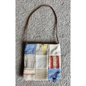 Woven MARIA LA ROSA ITALY Patchwork PURSE Shoulder Bag 10x10" Leather Strap Vtg